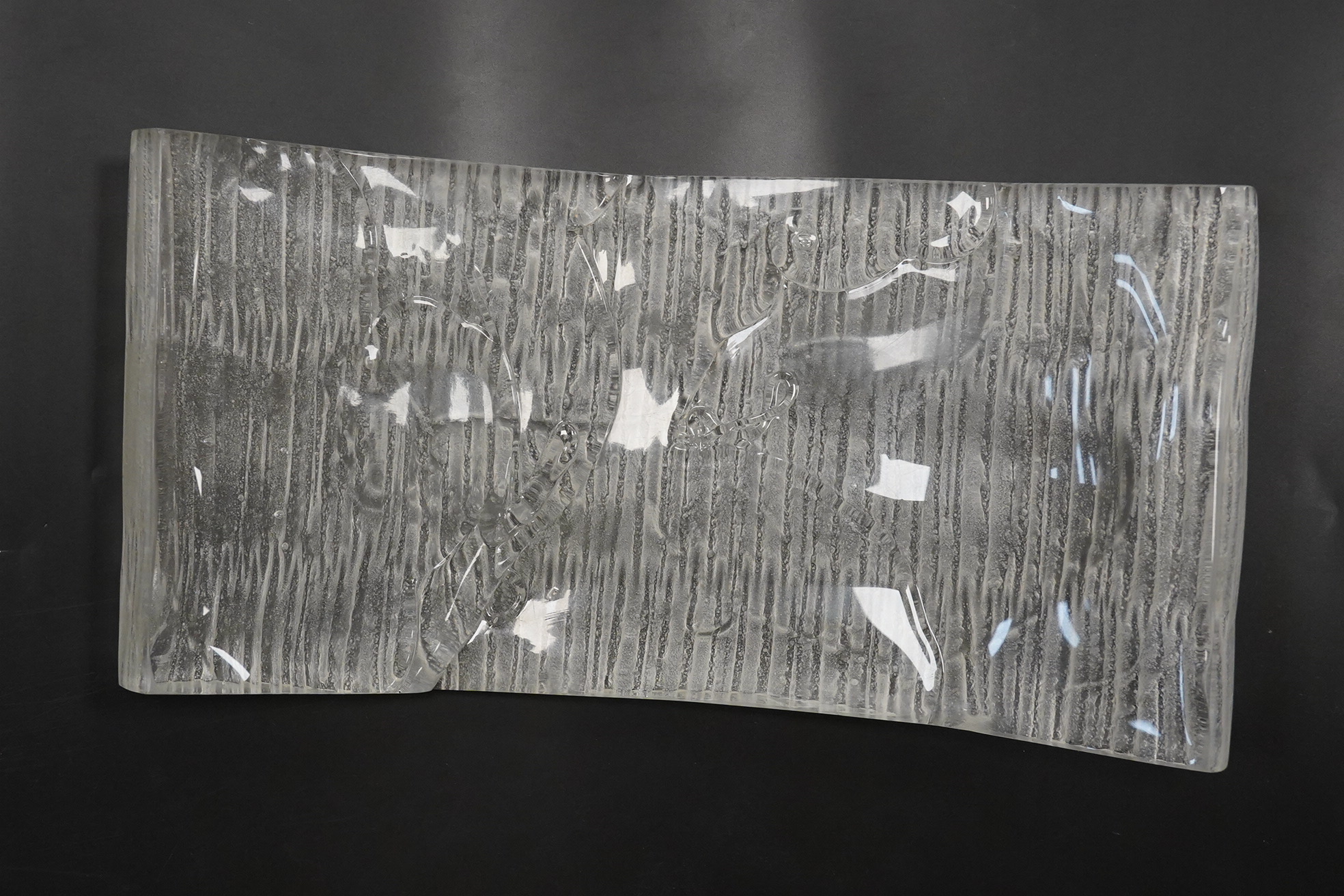 A Mary Canny sculpted Darlington crystal hand sandblasted wicker patterned sculpture, 41cm wide x 20.5cm wide